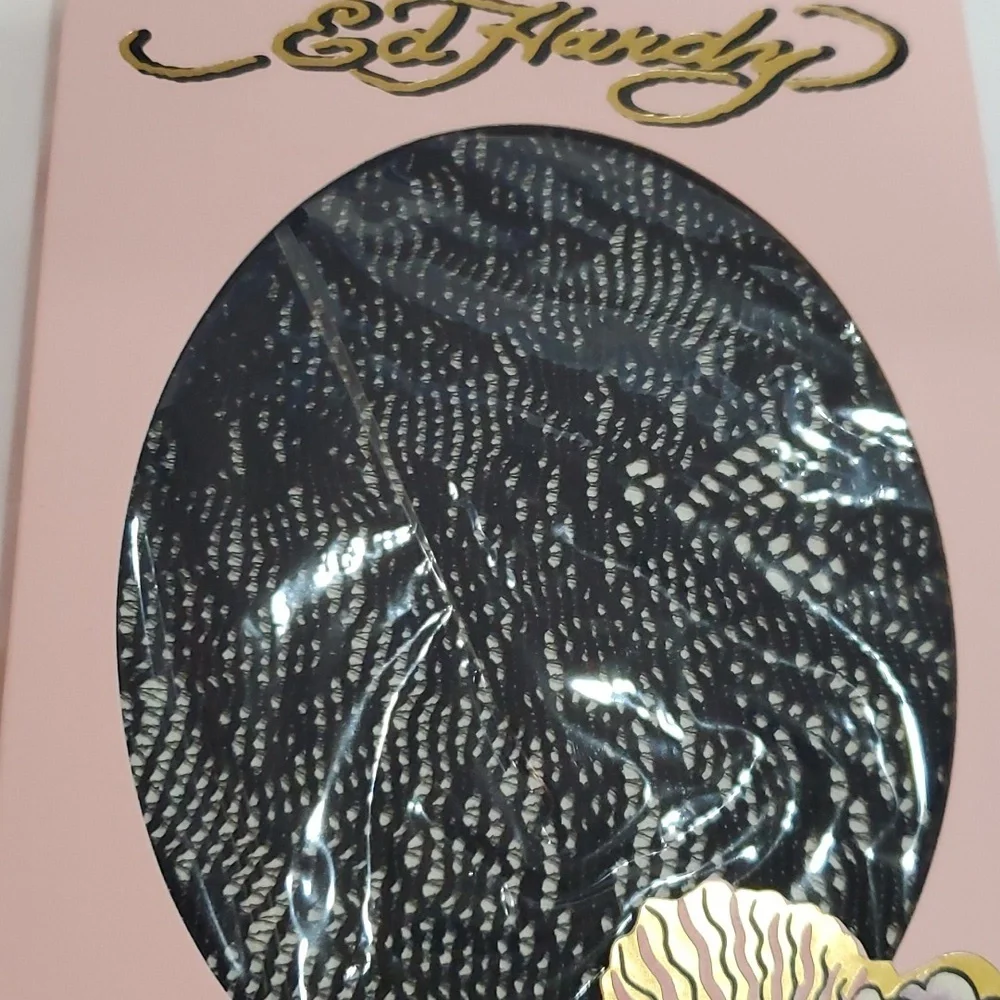 Ed‎ Hardy black floral lace fishnet tights stockings pantyhose size XS/S 1 pair